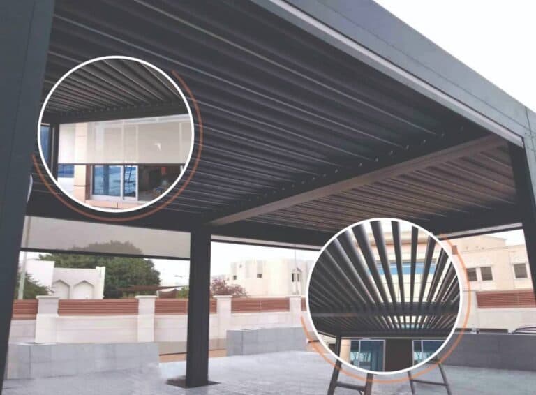 Installed pergola with louvre blades