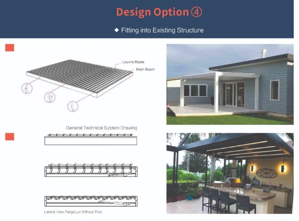 Sunshade louvers and pergola design catalog panel
