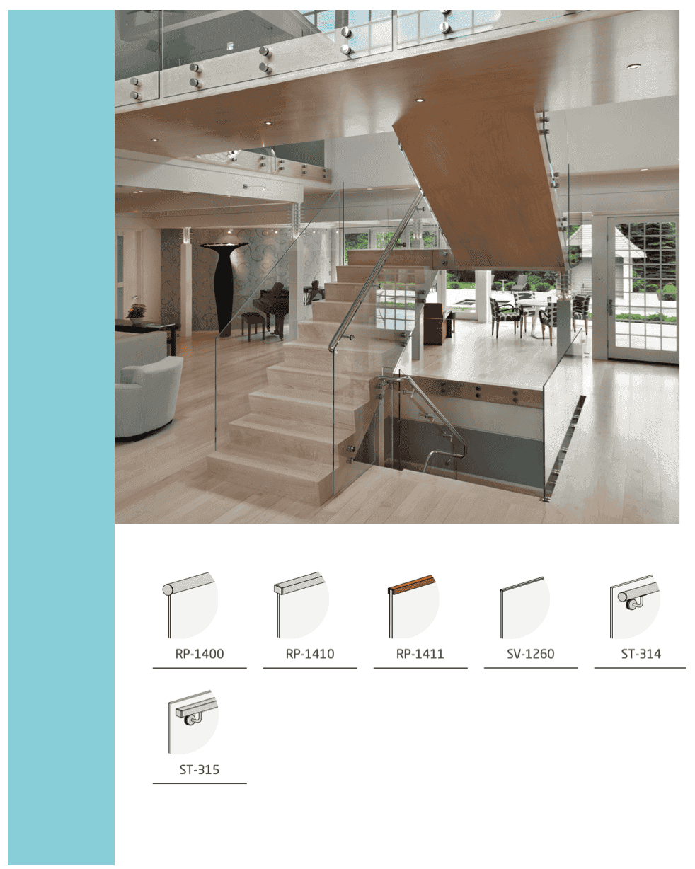 Glass balustrade interior staircase with handrail profiles
