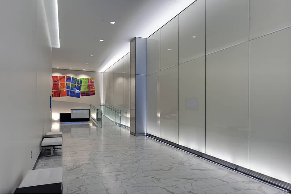 Back painted glass wall corridor
