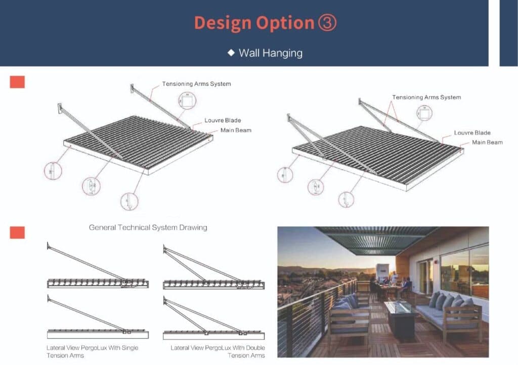 Sunshade louvers and pergola design catalog panel