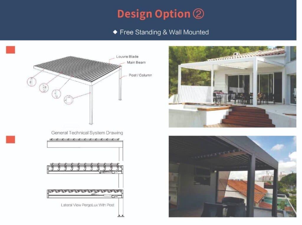 Sunshade louvers and pergola design catalog panel