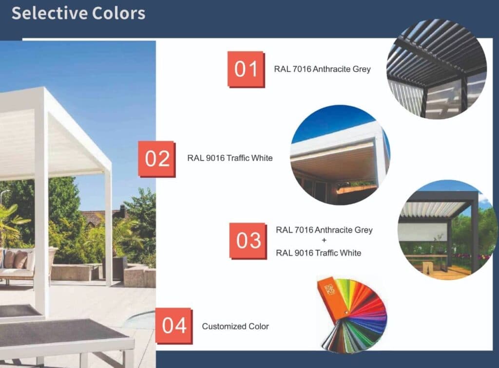 Sunshade louvers and pergola design catalog panel