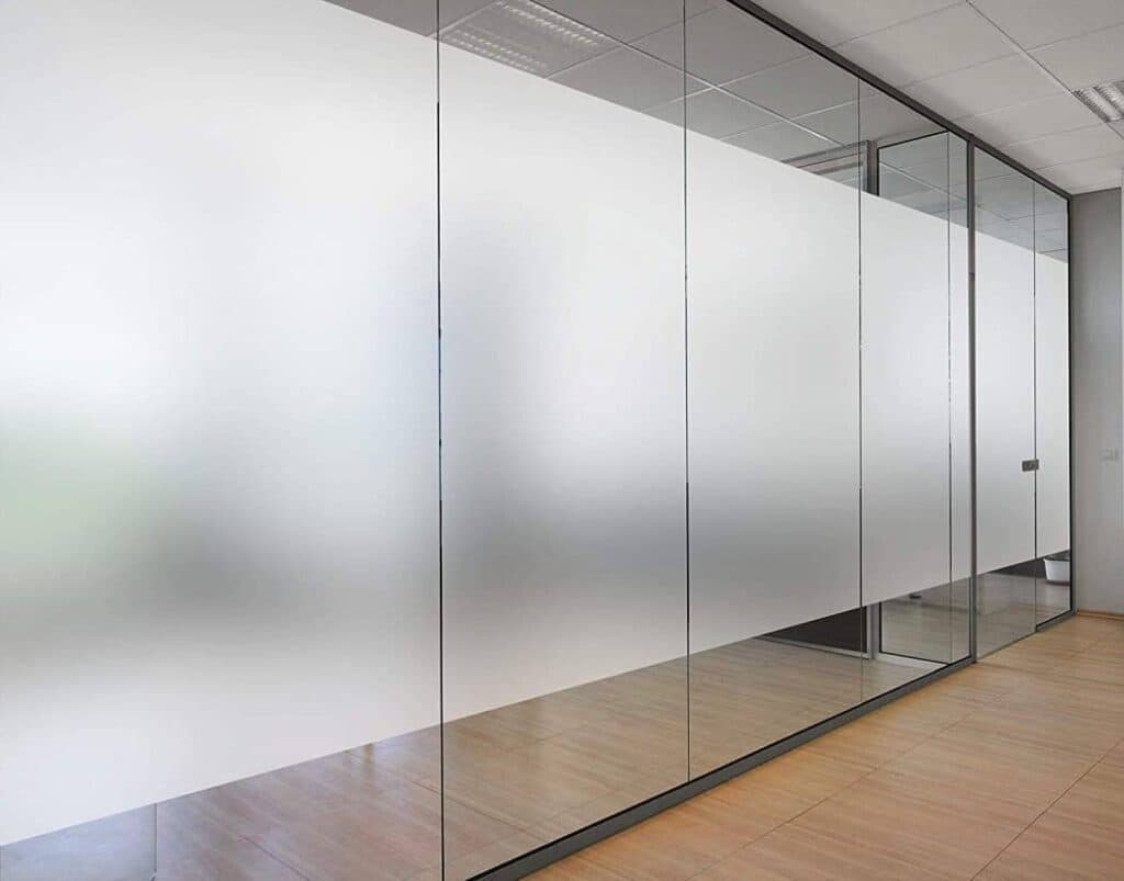 Sand blasted glass partition