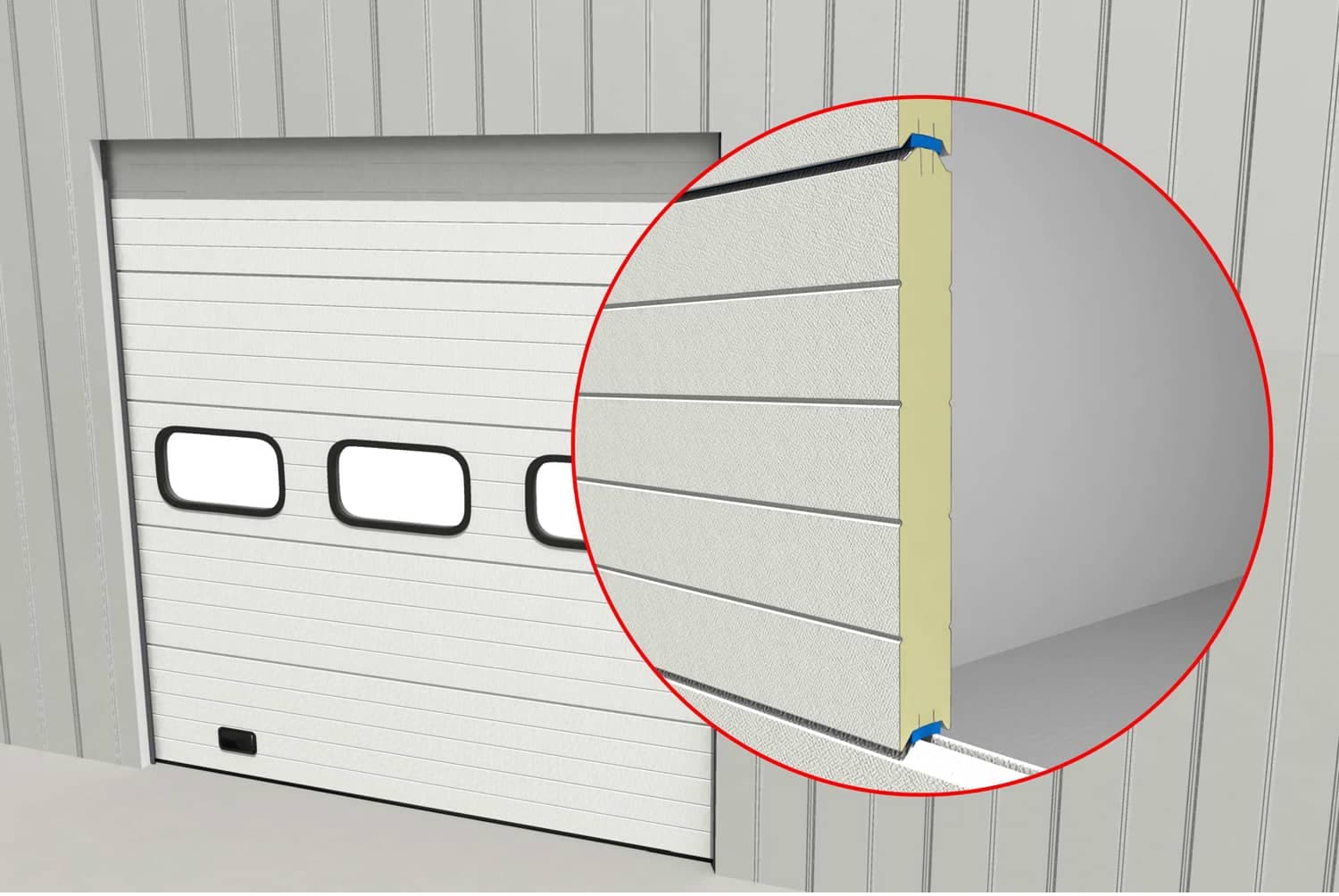 Insulated sectional overhead door panel detail