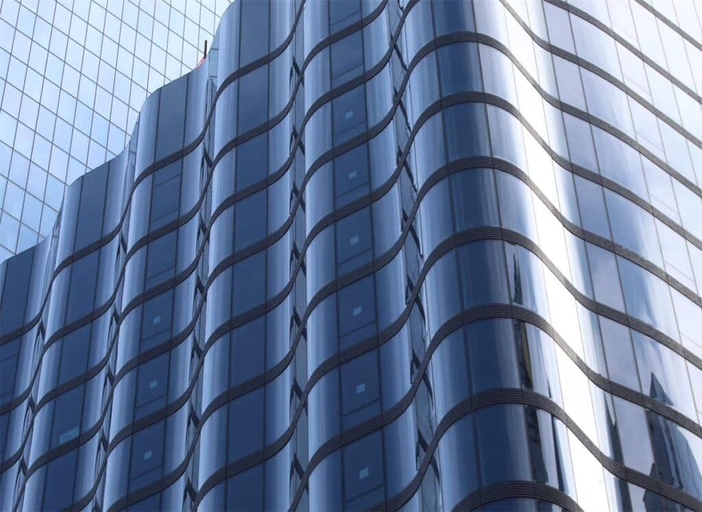Bent glass facade