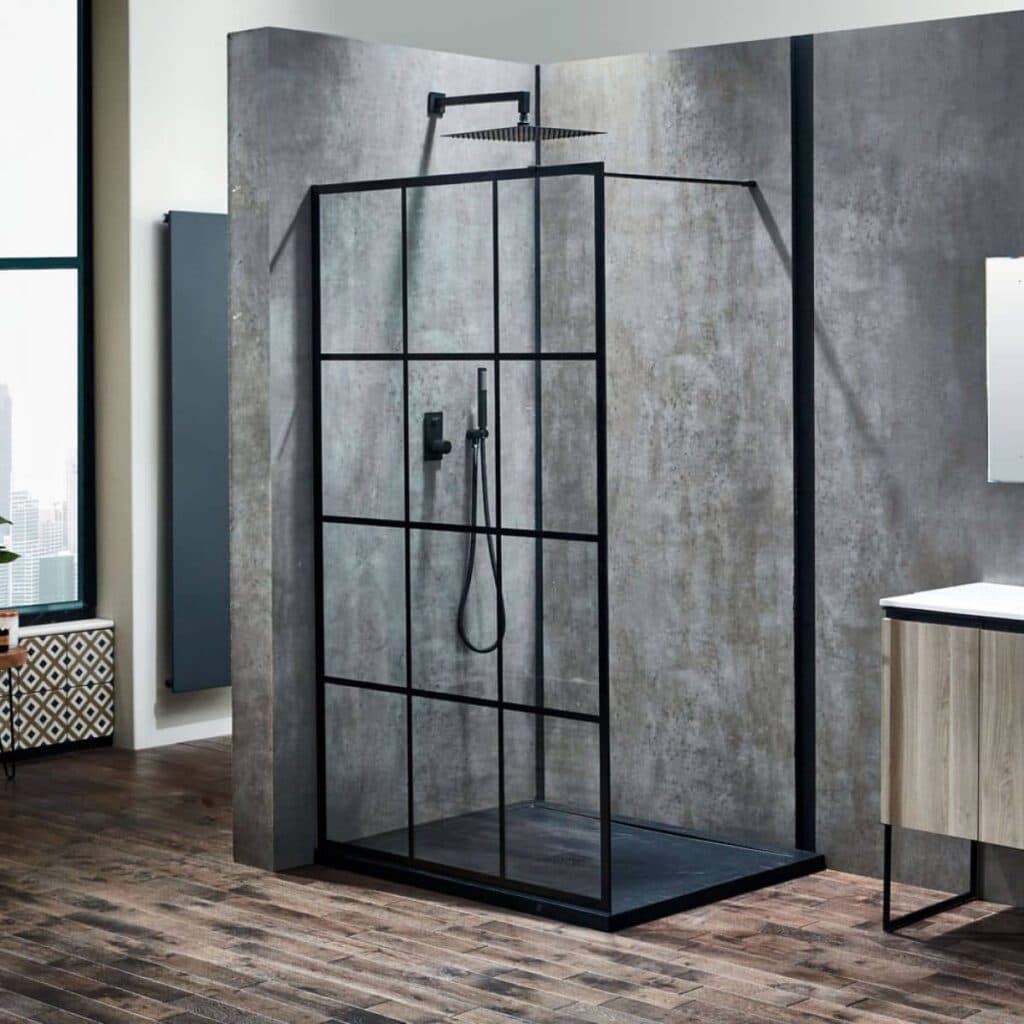 Framed walk-in shower enclosure